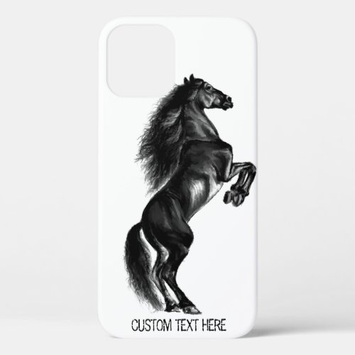 Upright Black Wild Horse _ Black and White Drawing iPhone 12 Pro Case