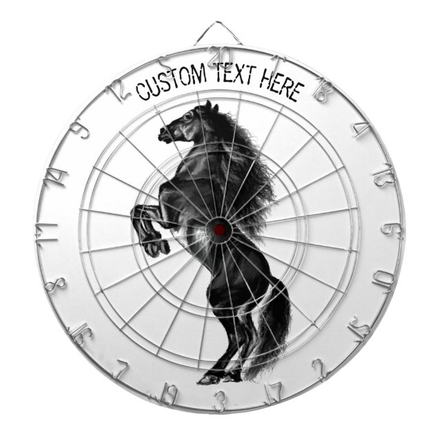 Upright Black Wild Horse - Black and White Drawing Dart Board (Front)