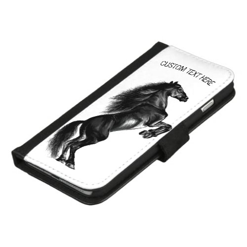 Upright Black Wild Horse _ Black and White Drawing iPhone 87 Plus Wallet Case