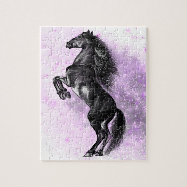 Upright Black Wild Horse - Black and White Drawing Jigsaw Puzzle (Vertical)