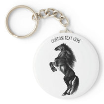 Upright Black Wild Horse - Black and White Drawing Keychain
