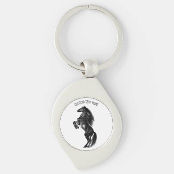 Upright Black Wild Horse - Black And White Drawing Keychain by Migned at Zazzle