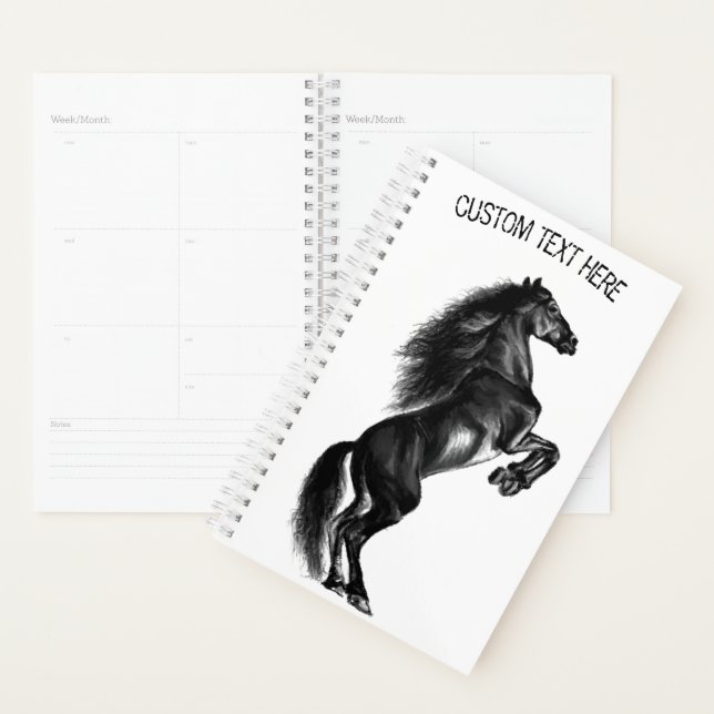 Upright Black Wild Horse - Black and White Drawing Planner (Display)
