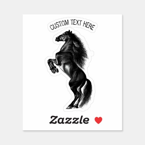 Upright Black Wild Horse _ Black and White Drawing Sticker