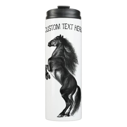 Upright Black Wild Horse _ Black and White Drawing Thermal Tumbler