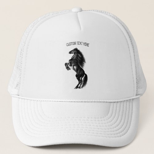 Upright Black Wild Horse _ Black and White Drawing Trucker Hat