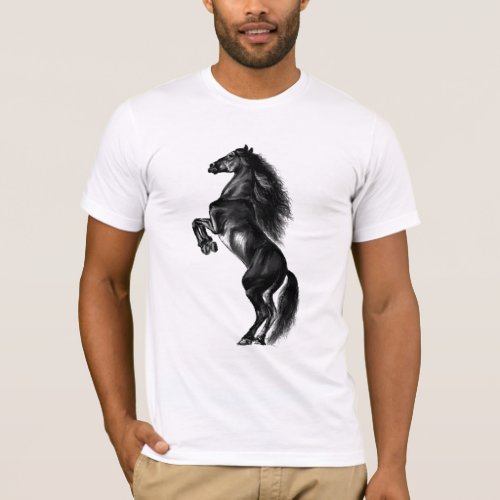 Upright Black Wild Horse  Black and White Painting T_Shirt