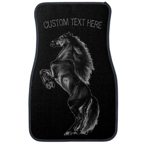 Upright Black Wild Horse _ Black  White Drawing Car Floor Mat