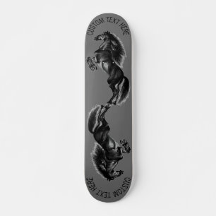Upright Black Wild Horse - Black& White Drawing - Skateboard