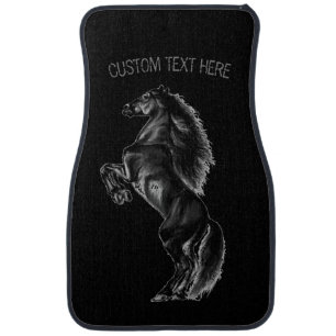Upright Black Wild Horse Car Floor Mat Custom Text