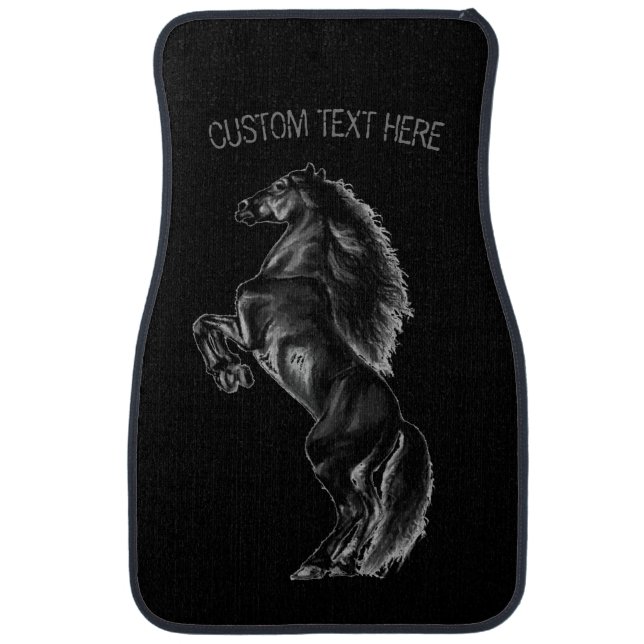 Upright Black Wild Horse Car Floor Mat Custom Text (Front)