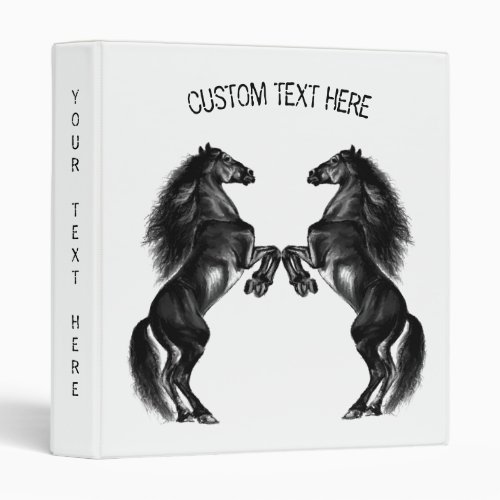 Upright Black Wild Horse Custom Text 3 Ring Binder