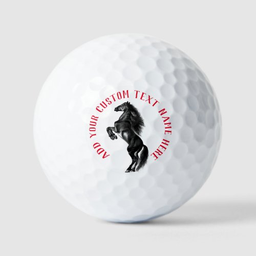 Upright Black Wild Horse Custom Text Golf Balls