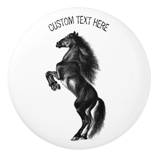 Upright Black Wild Horse _ Drawing _ Add Your Text Ceramic Knob