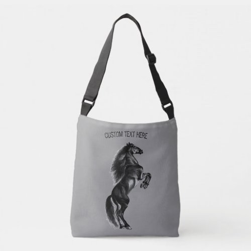 Upright Black Wild Horse _ Drawing _ Add Your Text Crossbody Bag