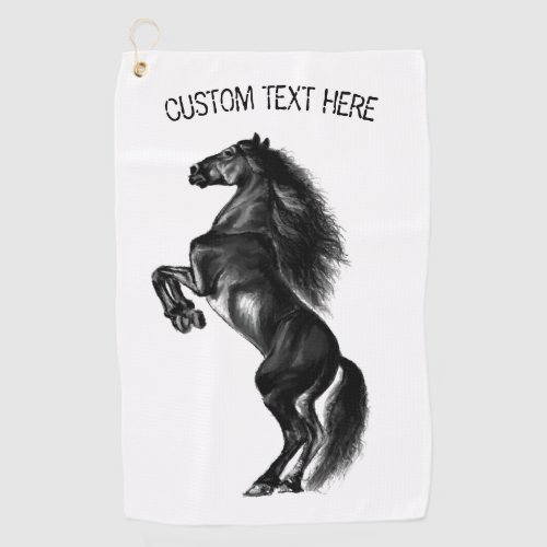 Upright Black Wild Horse _ Drawing _ Add Your Text Golf Towel