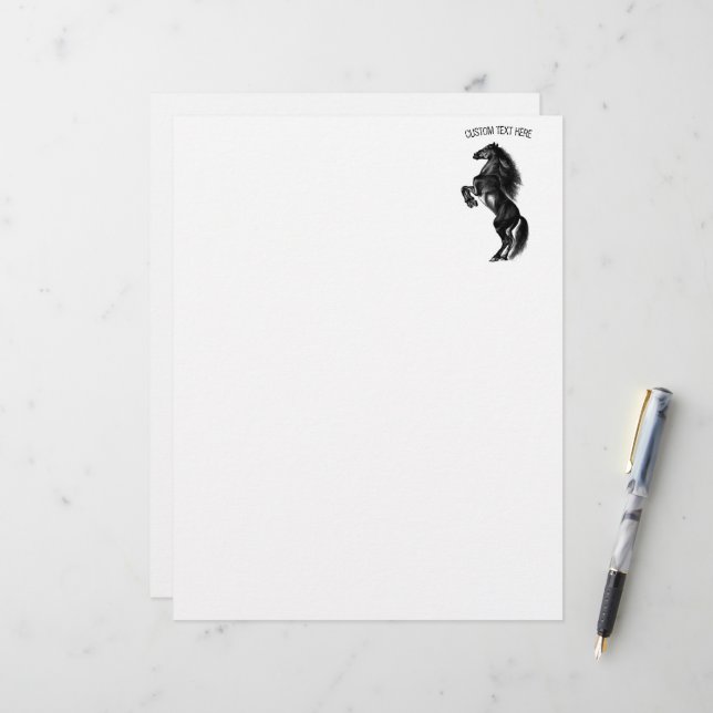Upright Black Wild Horse - Drawing - Add Your Text Letterhead (Front/Back In Situ)