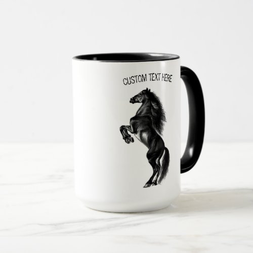 Upright Black Wild Horse _ Drawing _ Add Your Text Mug