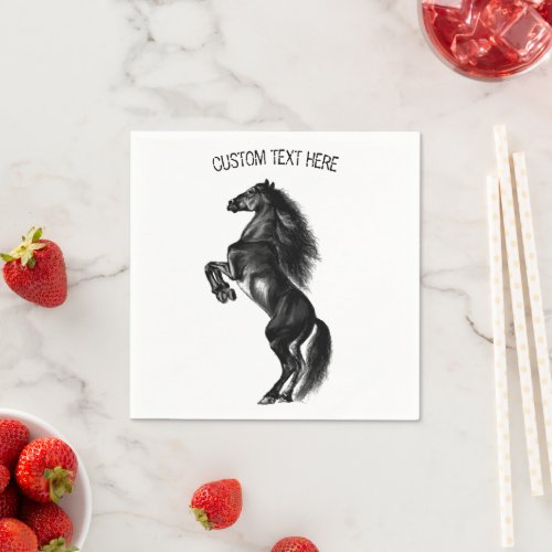 Upright Black Wild Horse _ Drawing _ Add Your Text Napkins