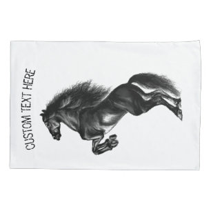 Upright Black Wild Horse - Drawing - Add Your Text Pillow Case