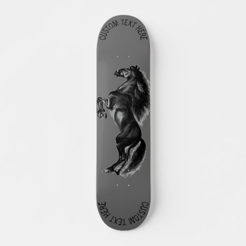 Upright Black Wild Horse _ Drawing _ Add Your Text Skateboard