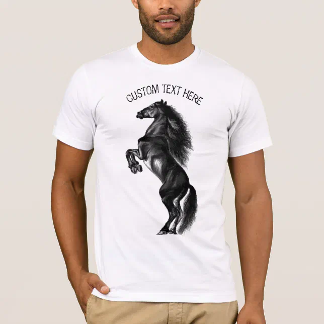 Upright Black Wild Horse - Drawing - Add Your Text T-shirt 