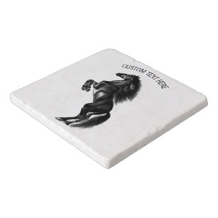 Upright Black Wild Horse - Drawing - Add Your Text Trivet