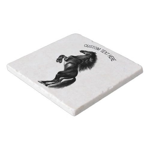 Upright Black Wild Horse _ Drawing _ Add Your Text Trivet