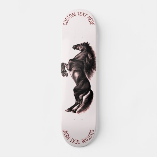 Upright Black Wild Horse _ Drawing Art _ Add Text Skateboard