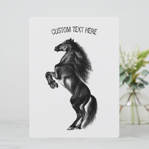 Upright Black Wild Horse - Drawing - Custom Text