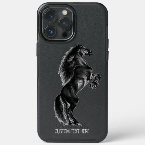 Upright Black Wild Horse _ Drawing _ Custom Text iPhone 13 Pro Max Case