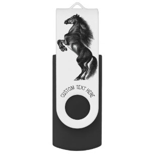 Upright Black Wild Horse Flash Drive - Custom Text