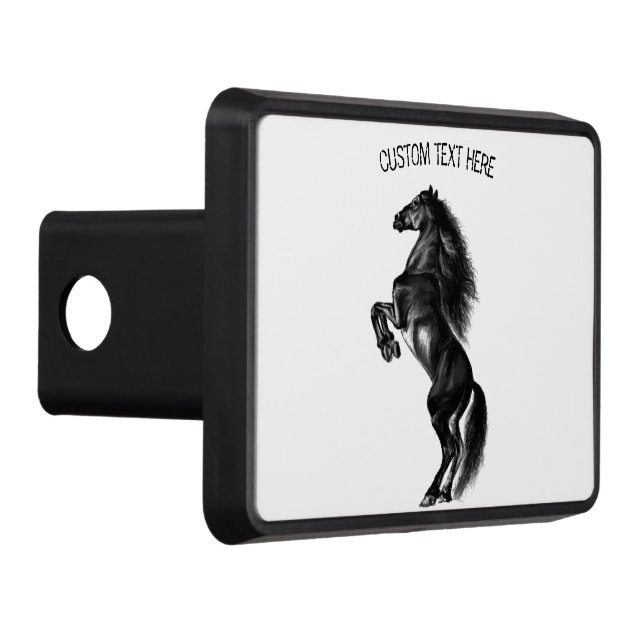 Upright Black Wild Horse Hitch Cover - Custom Text (Right)
