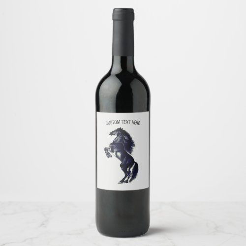 Upright Black Wild Horse Painting _ Add Text Name Wine Label