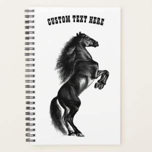 Upright Black Wild Horse Planner - Custom Text