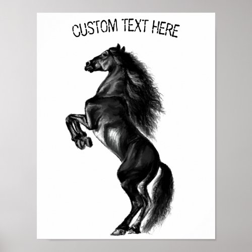 Upright Black Wild Horse Poster Your Text  Color 