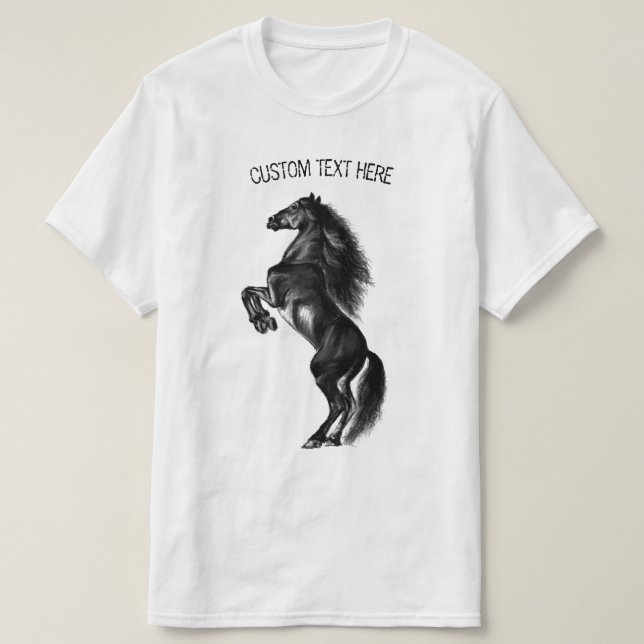 Upright Black Wild Horse T-Shirt with Custom Text (Design Front)