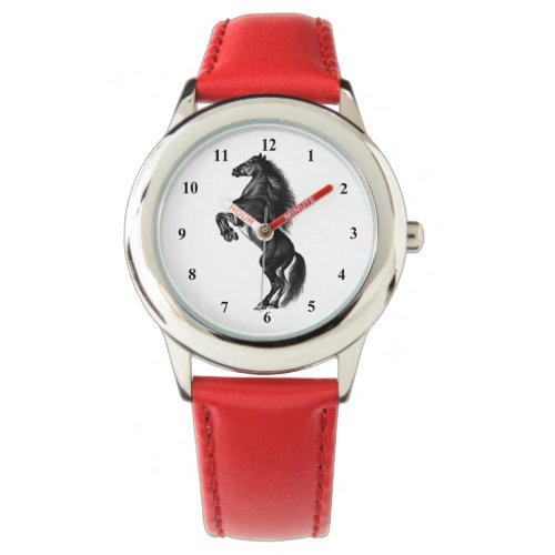 Upright Black Wild Horse Watch