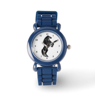 Upright Black Wild Horse Watch Black and White -