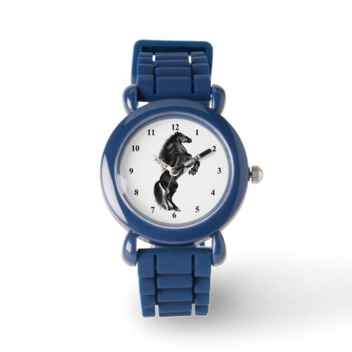 Upright Black Wild Horse Watch Black and White _