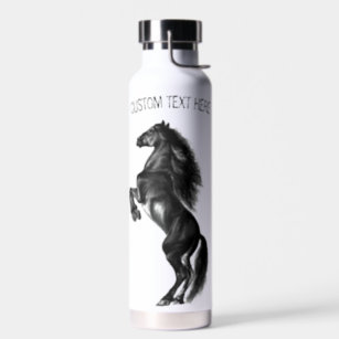 Upright Black Wild Horse Water Bottle - Your Text