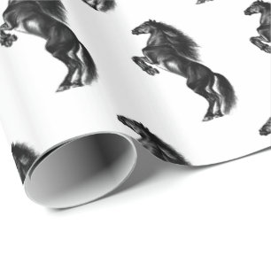 Upright Black Wild Horse Wrapping Paper