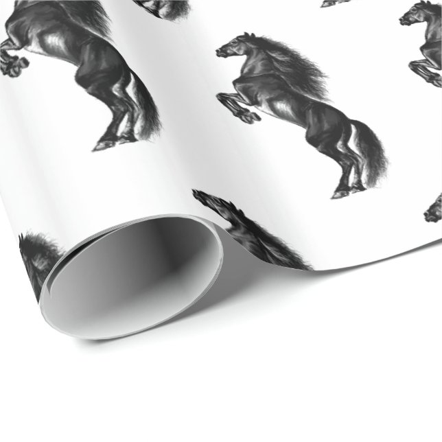 Upright Black Wild Horse Wrapping Paper (Roll Corner)