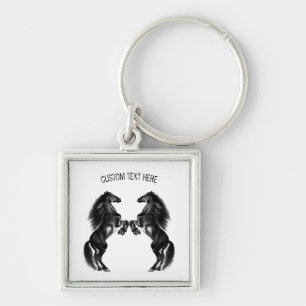 Upright Black Wild Horses - Add Your Text / Color Keychain