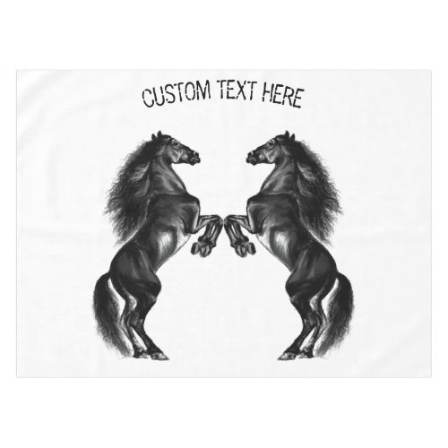 Upright Black Wild Horses _ Add Your Text  Color Tablecloth