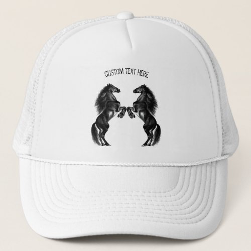 Upright Black Wild Horses _ Add Your Text  Color Trucker Hat