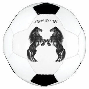 Upright Black Wild Horses - Add Your Text Soccer Ball
