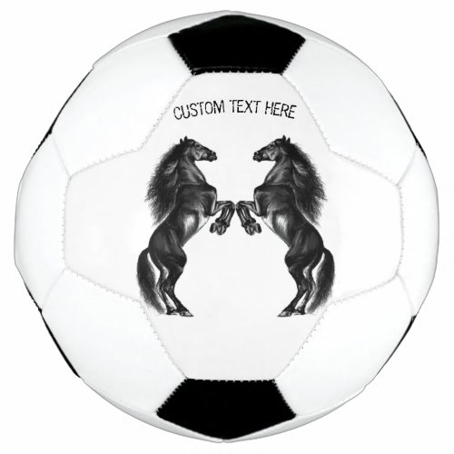 Upright Black Wild Horses _ Add Your Text Soccer Ball