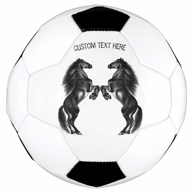 Upright Black Wild Horses - Add Your Text Soccer Ball (Front)