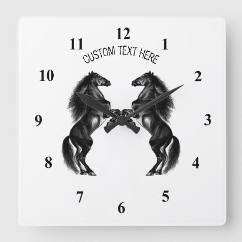 Upright Black Wild Horses Clock Your Text  Color
